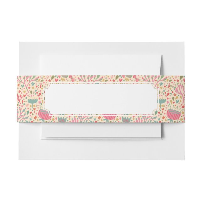 Bright floral pattern invitation belly band (Front Example)