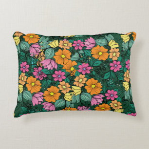 bright floral pattern on a green background. Vinta Accent Pillow