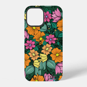 bright floral pattern on a green background. Vinta iPhone 12 Case