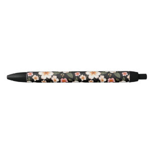 Bright floral pattern on black ink pen