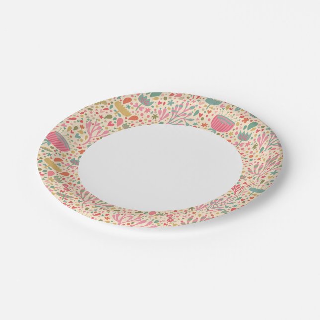 Bright floral pattern paper plate (Angled)