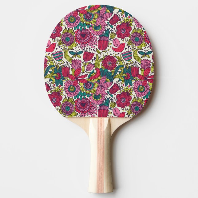 Bright floral pattern ping pong paddle (Front)