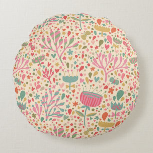 Bright floral pattern round pillow