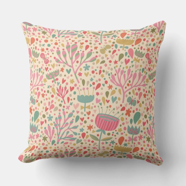 Bright floral pattern throw pillow (Front)