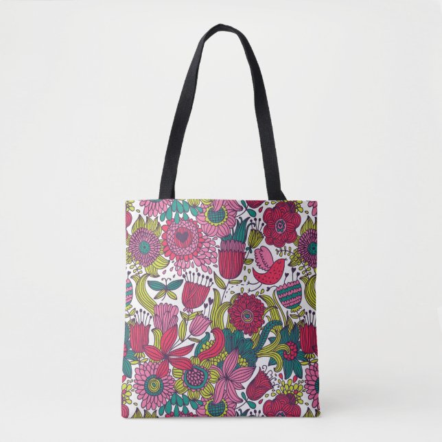 Bright floral pattern tote bag (Front)