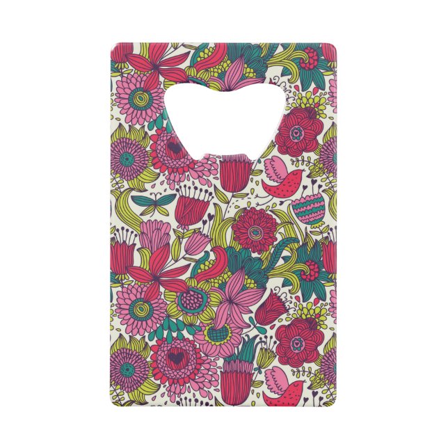 Bright floral pattern wallet bottle opener (Front)