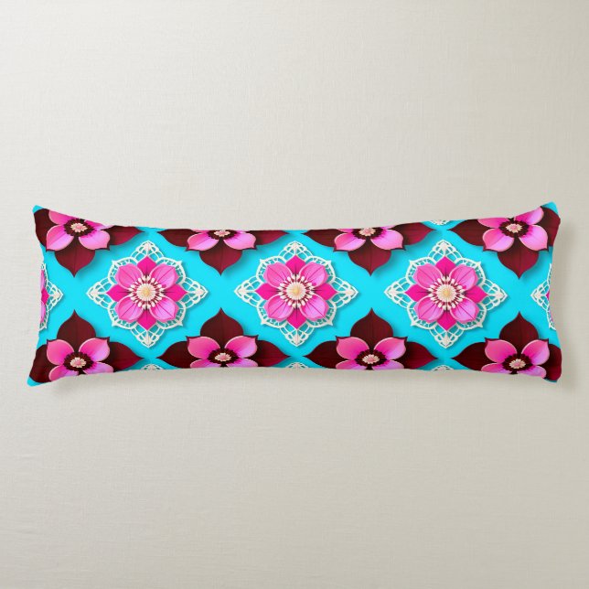 Bright Floral Pattern with Pink Flowers Body Pillow (Front)