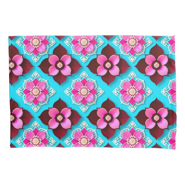 Bright Floral Pattern with Pink Flowers Pillowcase (Front)