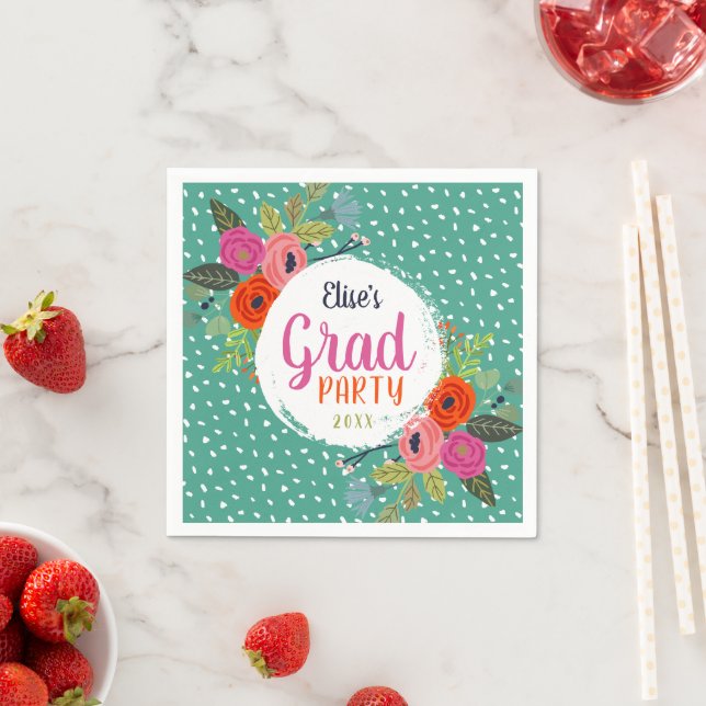 Bright Floral Personalized Grad Party Napkin (Insitu)