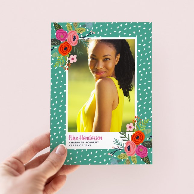 Bright Floral Photo Graduation Party Invitation (Creator Uploaded)