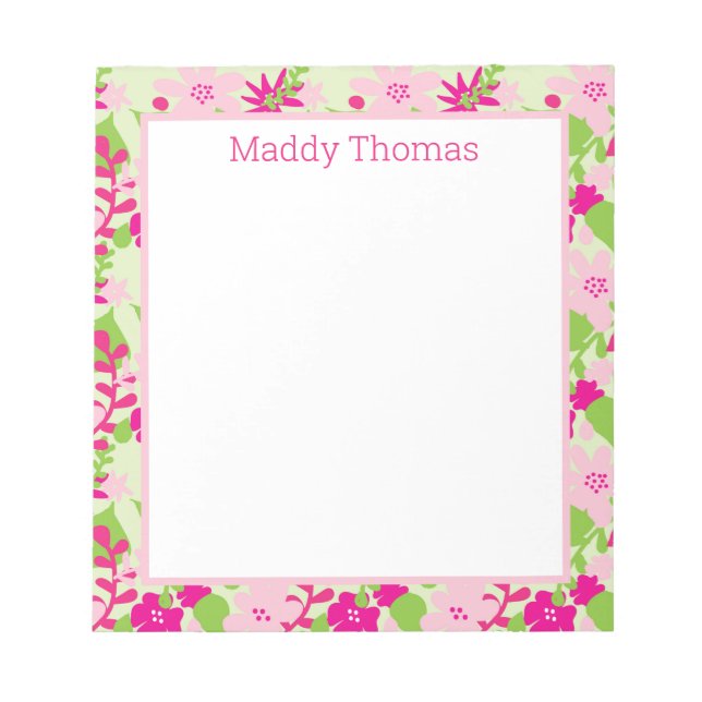 Bright Floral Pink and Green Notepad (Front)