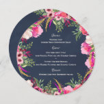 Bright Floral Pink and Navy Round Menu<br><div class="desc">Bright Pink floral design small round menu with white text over navy blue background.  Personalize text as preferred.</div>