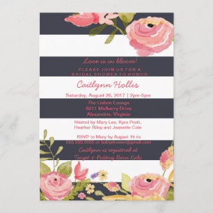 Bright Floral Pink & Navy Baby, Bridal or Birthday Invitation