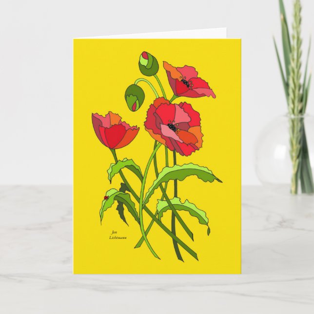 Bright floral Poppies Card (Front)