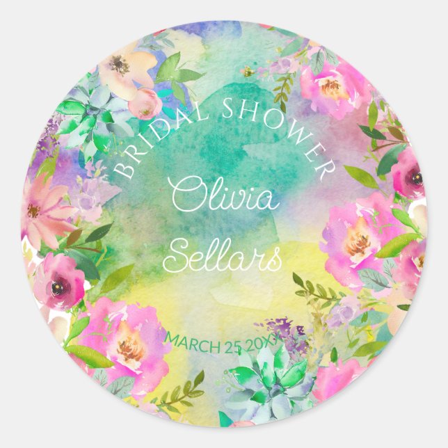 Bright Floral Profusion Bridal Shower Classic Round Sticker (Front)
