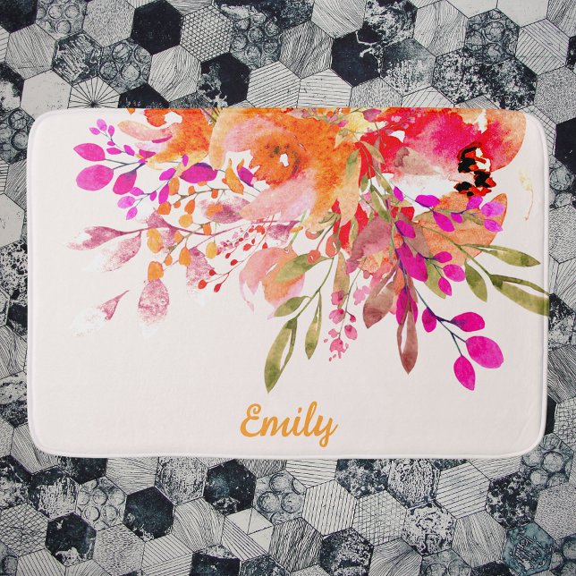 Bright Floral Romantic Custom Name Bath Mat (Creator Uploaded)