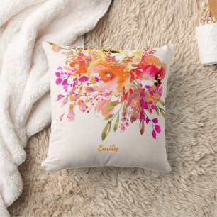 Bright Floral Romantic Custom Name Throw Pillow