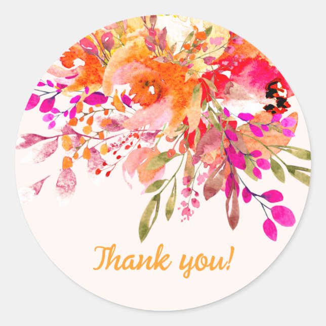 Bright Floral Romantic Party Thank You Classic Round Sticker (Front)