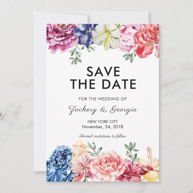 Bright Floral Save the date wedding invitations (Front)
