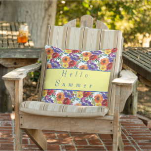 Bright floral summer outdoor pillow
