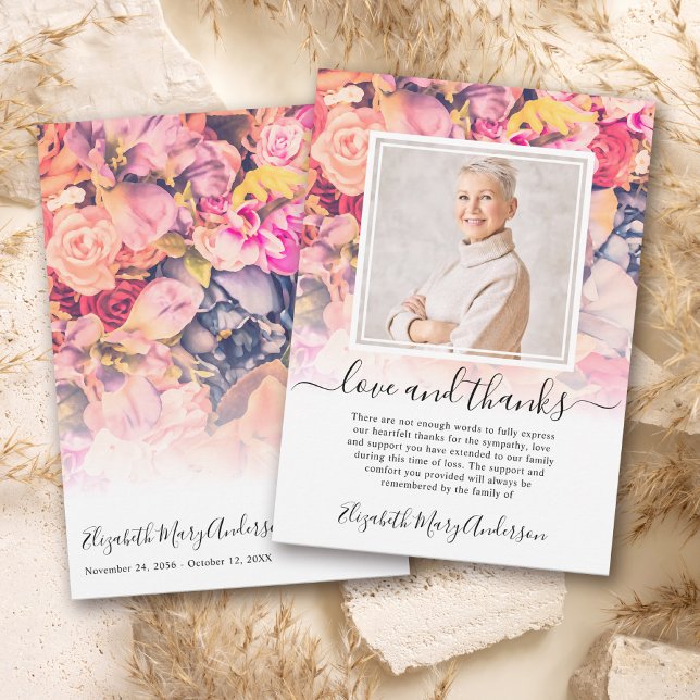 Bright Floral Thank You Bereavement Photo Card (Creator Uploaded)
