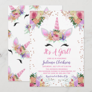 Bright Floral Unicorn Baby Shower Invitation