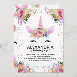 Bright Floral Unicorn Birthday Invitation