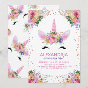 Bright Floral Unicorn Birthday Invitation