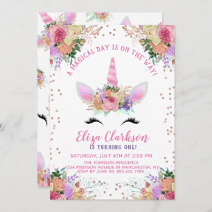 Bright Floral Unicorn Birthday Invitation