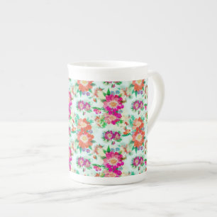Bright Floral Vintage Pattern Bone China Mug