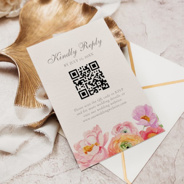 Bright Floral Wedding QR RSVP Card (Creator Uploaded)