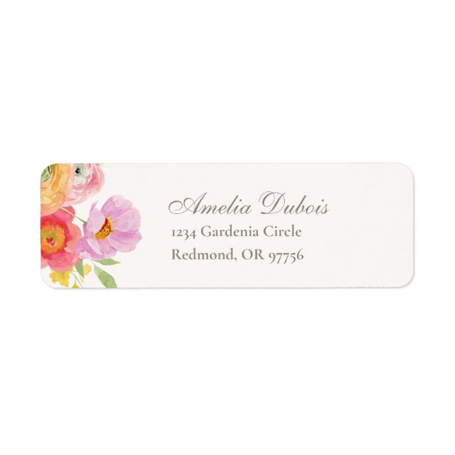 Bright Floral Wedding Return Address Labels (Front)