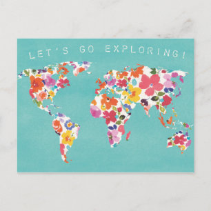 Bright Floral World Teal Postcard