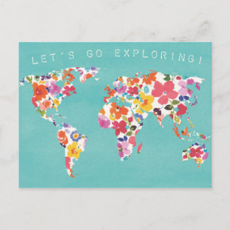 Bright Floral World Teal Postcard