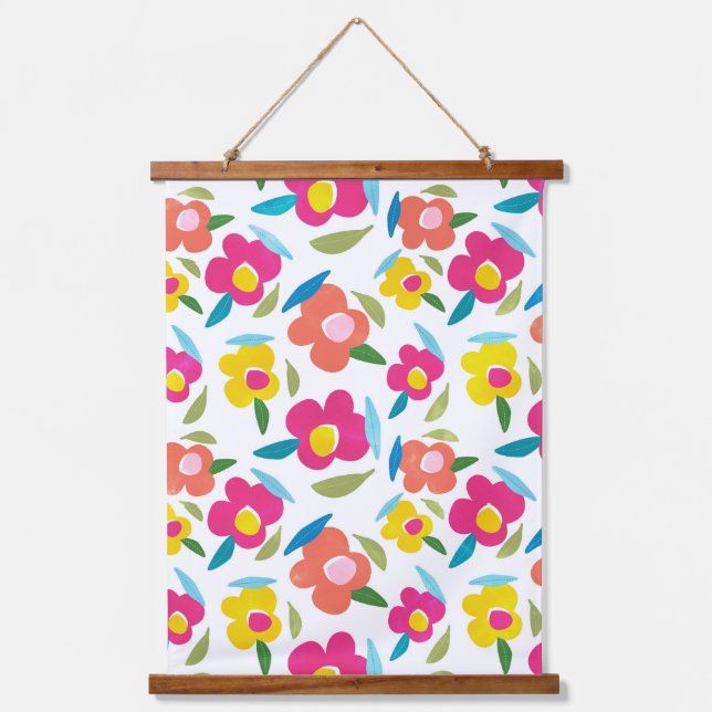 Bright Florals on White Hanging Tapestry (Front)