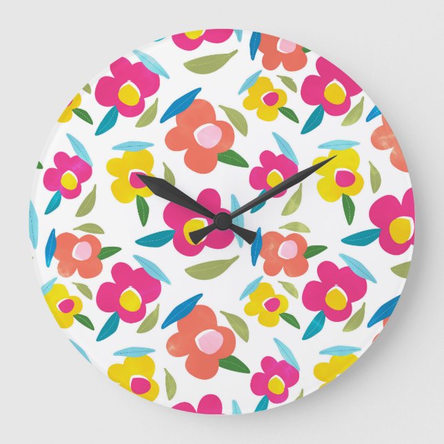 Bright Florals on White Large Clock (Front)
