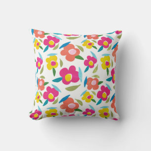 Bright Florals on White Throw Pillow