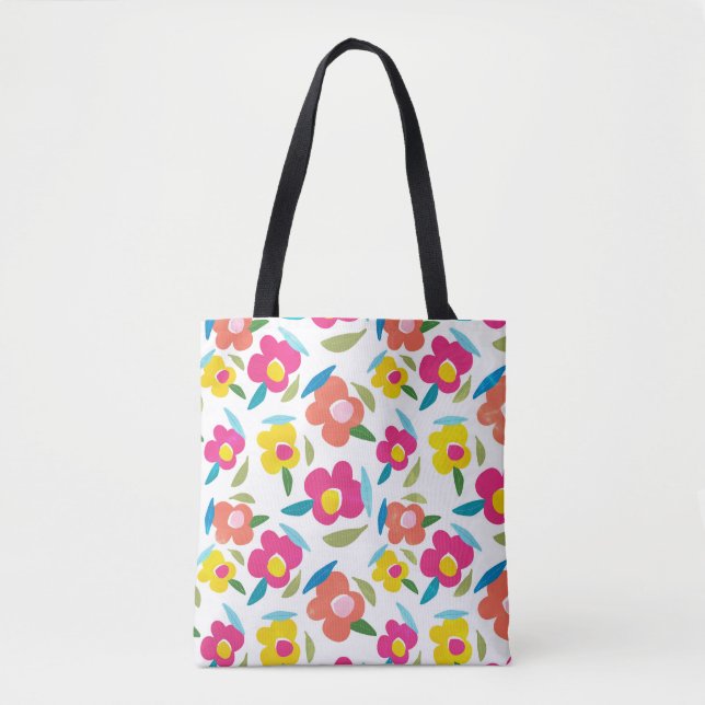 Bright Florals on White Tote Bag (Front)
