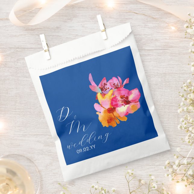 Bright Florals Watercolored Monogram Blue Wedding  Favour Bag (Clipped)