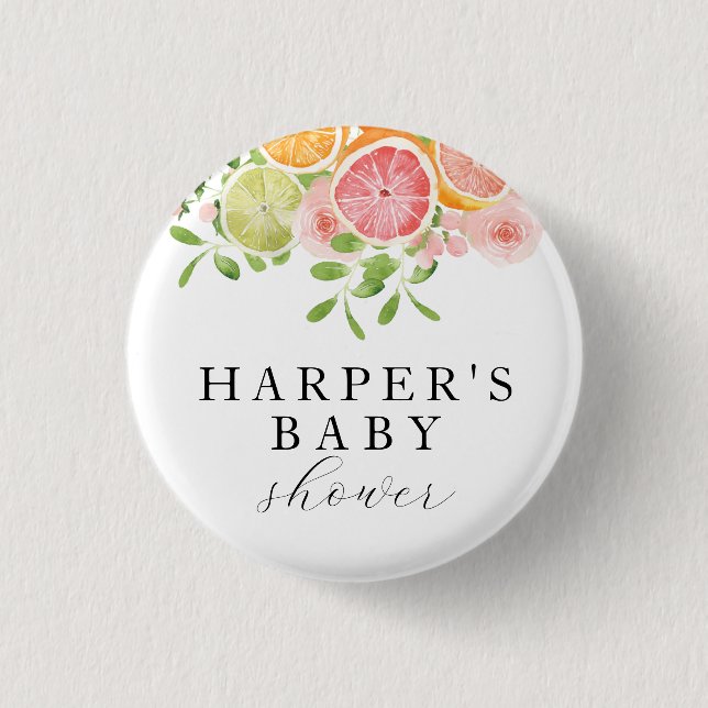 Bright flower and citrus baby shower 1 inch round button (Front)
