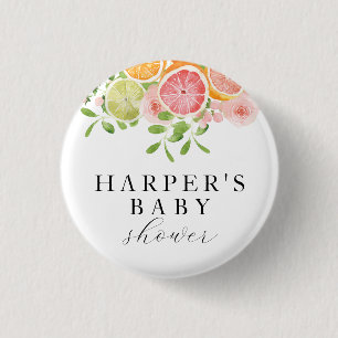 Bright flower and citrus baby shower 1 inch round button