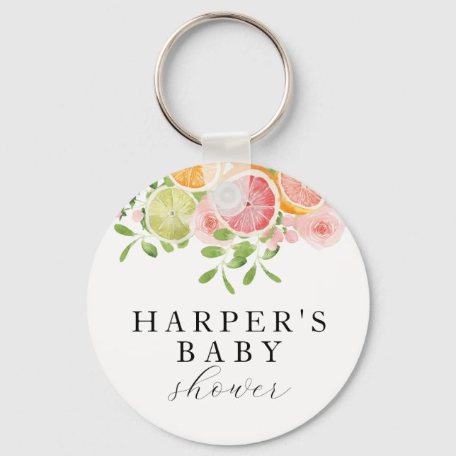 Bright flower and citrus baby shower keychain (Front)