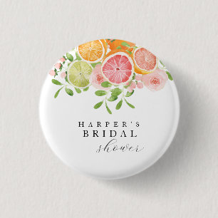 Bright flower and citrus bridal shower 1 inch round button