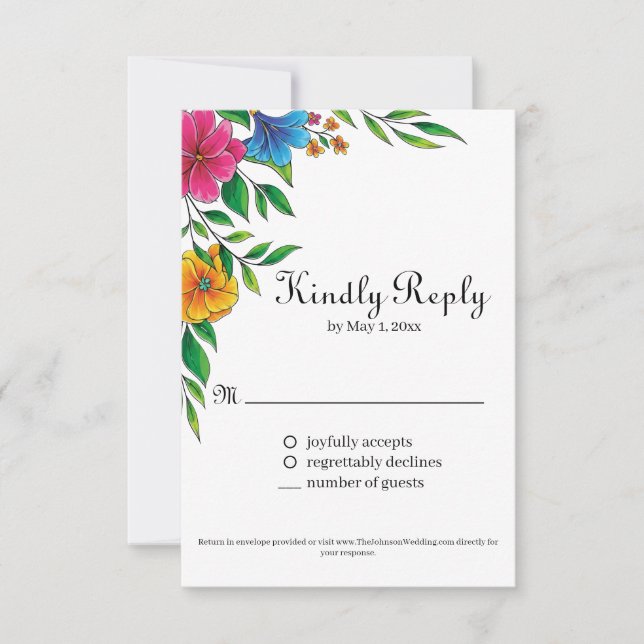 Bright Flower Spring Summer Wedding RSVP Card (Front)