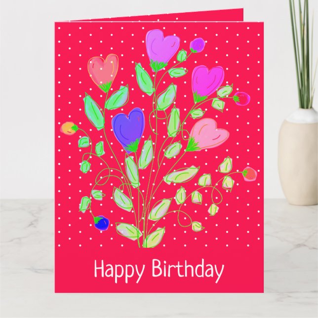 Bright Flowered And Polka Dot Birthday Card (Front)