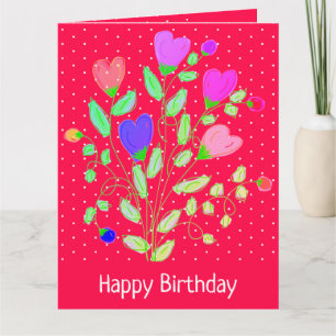 Bright Flowered And Polka Dot Birthday Card
