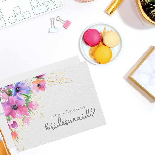 Bright Flowers and Gold Bridesmaid Invitation (Creator Uploaded)