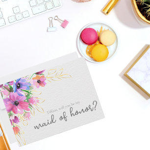 Bright Flowers and Gold Maid of Honour Invitation