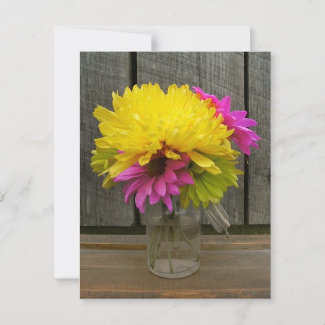 Bright Flowers & Barnwood Wedding Invitation (Front)