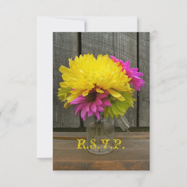 Bright Flowers & Barnwood Wedding RSVP (Front)